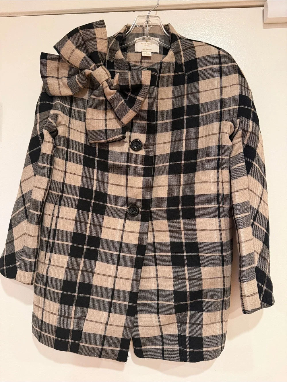 Kate Spade Kids Plaid Wool Blend Coat Statement Bow (Orig $200) Excellent Cond.